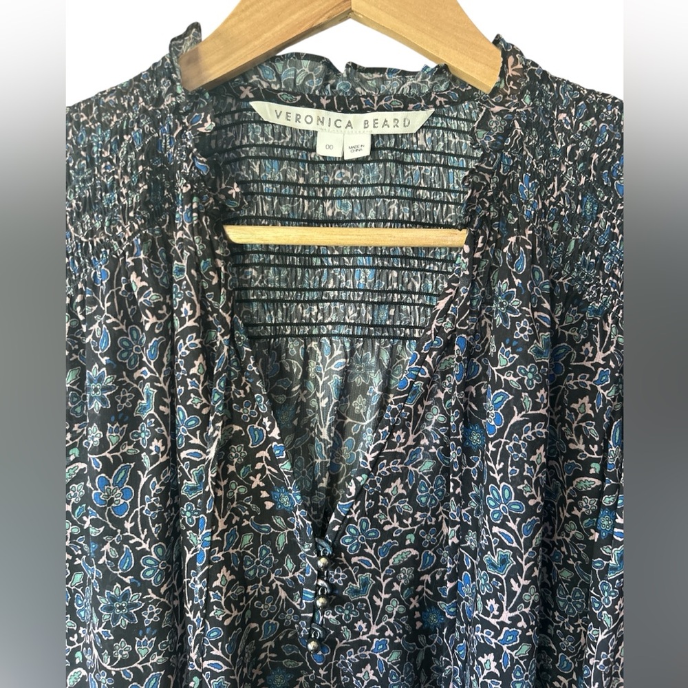 Veronica Beard Jaz Floral Balloon Sleeve Chiffon Blouse Women’s Size 00 - Picture 2 of 6